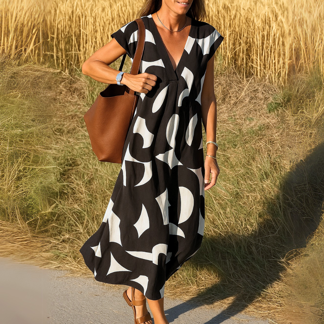 Valérie | Flowing Dress with V-Neck - Threadford