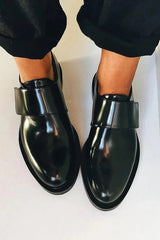 IRIS | Elegant glossy loafers with strap for a flawless style - Threadford