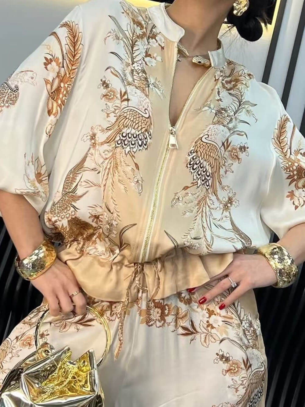 Classic And Stylish Unique Floral Print Baseball Jacket Tops - Threadford
