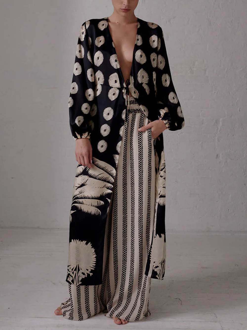 Unique Ethnic Print Oversized Cardigan Top - Threadford