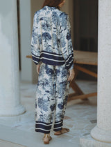 Satin Jungle Floral Print Loose Long Sleeve Top - Threadford