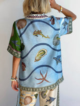 Unique Deep Sea Floral Print Loose Shirt - Threadford