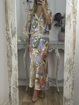 Exquisite Satin Floral Print Off-shoulder Shirt - Threadford