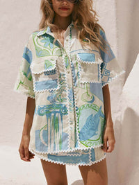 Camicia in pizzo con stampa dipinta unica