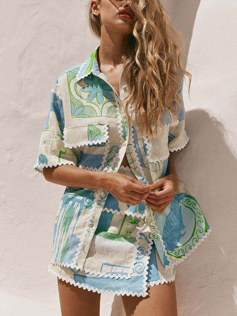 Unique Painted Print Lace Shirt - Threadford