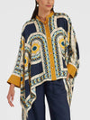 Unique Retro Floral Print Stand Collar Irregular Top - Threadford