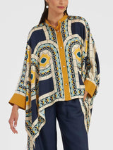 Unique Retro Floral Print Stand Collar Irregular Top - Threadford