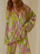 Unique Painted Print Pleated Loose Shirt - Threadford