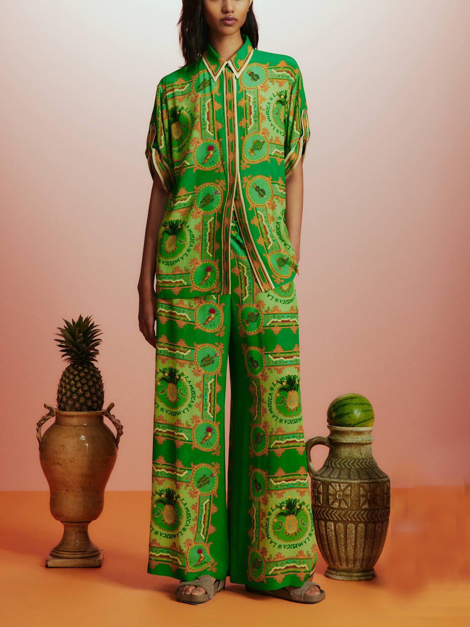 Unique Tropical Fruit Print Button-down Shirt - Threadford