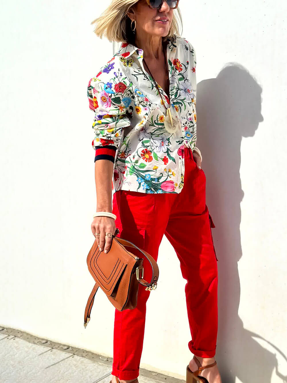 Floral Unique Print Button Down Oversized Blouse - Threadford
