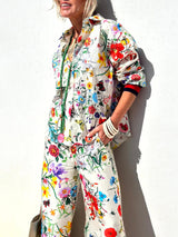 Floral Unique Print Button Down Oversized Blouse - Threadford