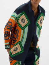 One-Of-A-Kind Unique Coral Graphic Print Button Down Oversized Blouse - Threadford