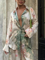 Unique Floral Loose Print Oversized Shirt - Threadford