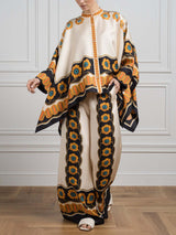 Satin Exquisite Flower Print Loose Wide-Leg Pants - Threadford