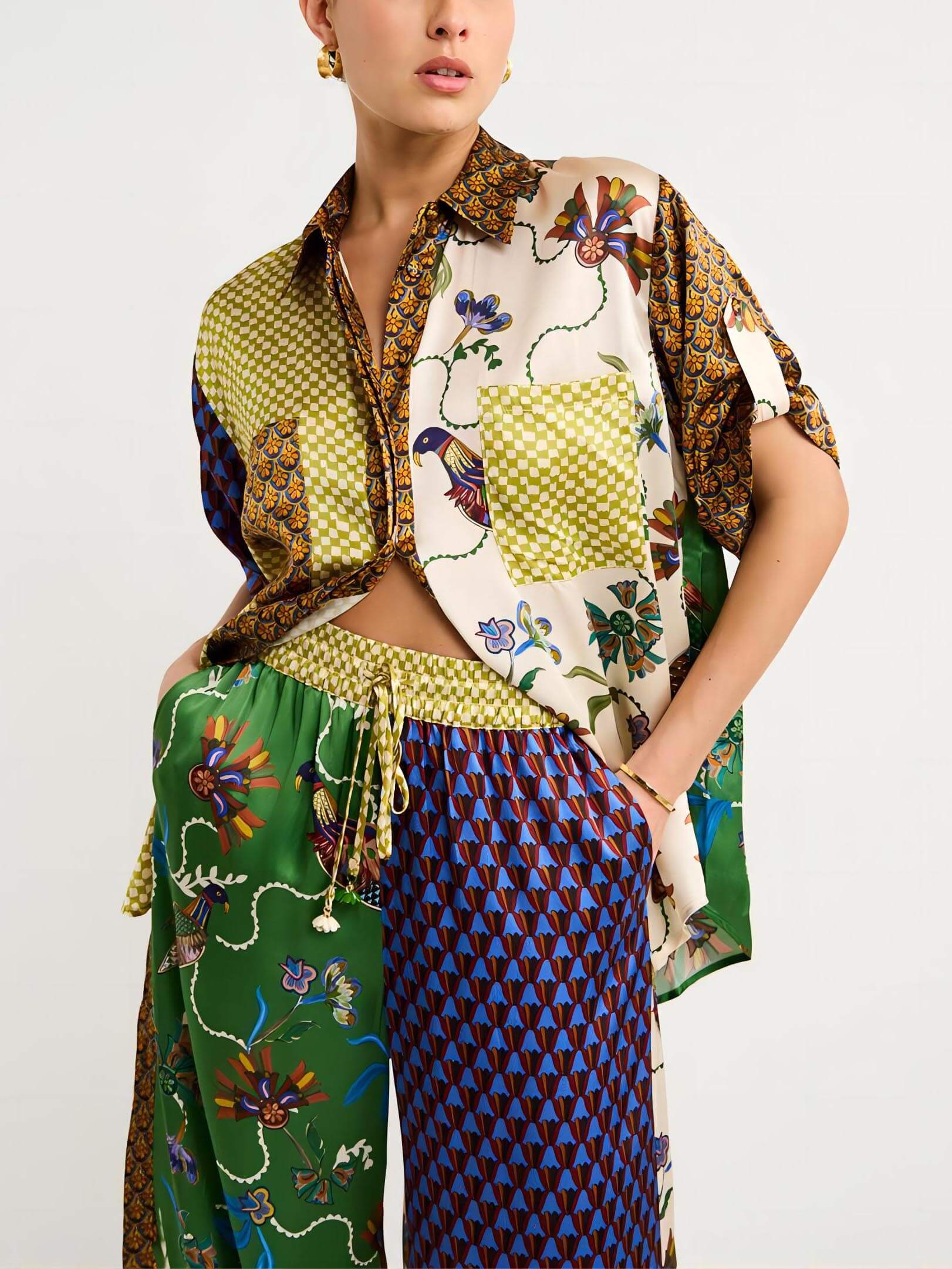 Special Folk Print Loose Wide Leg Pants - Threadford