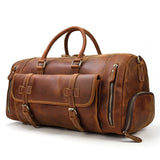 Retro Crazy Horse Leather Travel Bag with Separate Shoe Compartment - Threadford
