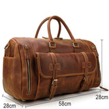 Retro Crazy Horse Leather Travel Bag with Separate Shoe Compartment - Threadford