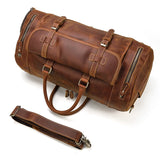 Retro Crazy Horse Leather Travel Bag with Separate Shoe Compartment - Threadford