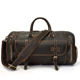 Retro Crazy Horse Leather Travel Bag with Separate Shoe Compartment - Threadford