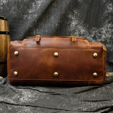 Retro Crazy Horse Leather Travel Bag with Separate Shoe Compartment - Threadford