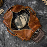 Retro Crazy Horse Leather Travel Bag with Separate Shoe Compartment - Threadford