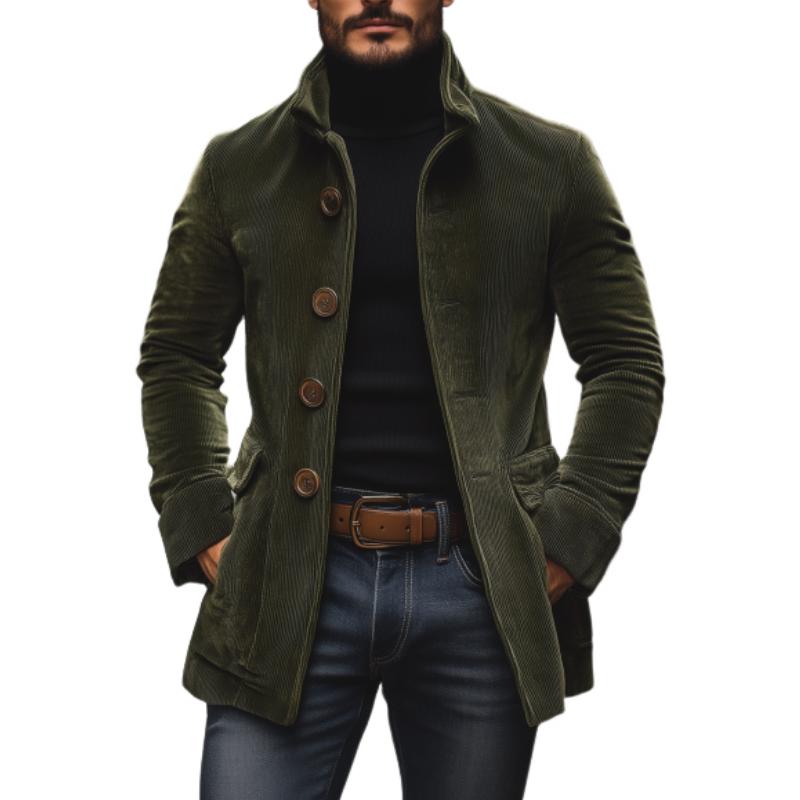 【24-hour shipping out】Men's Vintage Corduroy Stand Collar Single Breasted Slim Short Coat 66901253M - Threadford
