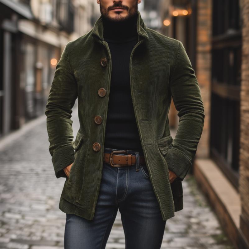 【24-hour shipping out】Men's Vintage Corduroy Stand Collar Single Breasted Slim Short Coat 66901253M - Threadford