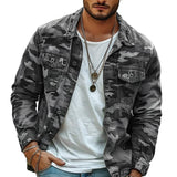 Men's Camouflage Canvas Retro Wear Lapel Jacket 18911497X - Threadford