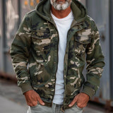 Men's Camouflage Hooded Multi-pocket Zip Cargo Jacket 69249000Z - Threadford