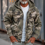 Men's Camouflage Hooded Multi-pocket Zip Cargo Jacket 69249000Z - Threadford