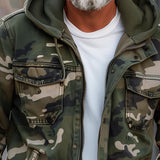 Men's Camouflage Hooded Multi-pocket Zip Cargo Jacket 69249000Z - Threadford