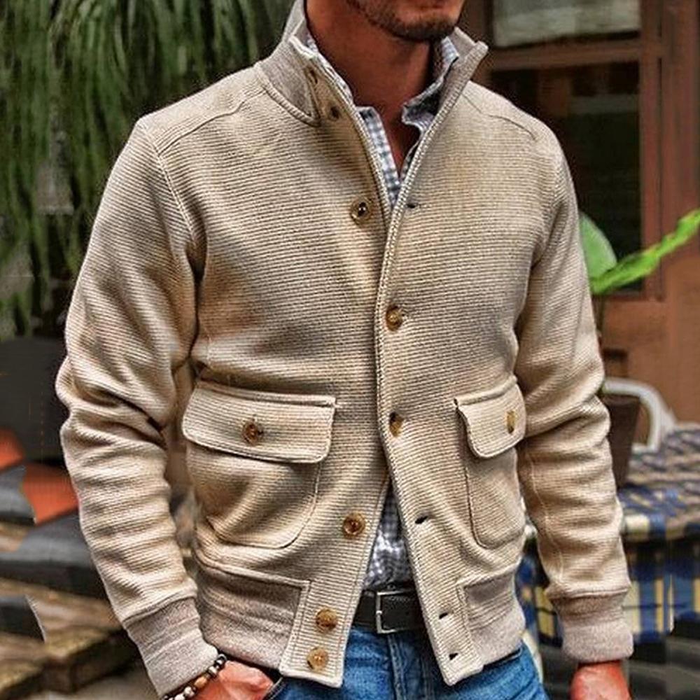 Men's Stand Collar Solid Color Jacket 35479294X - Threadford