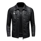 Men's Lapel Leather Biker Jacket 37377631X - Threadford