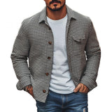 Men's Vintage Houndstooth Lapel Single Breasted Shirt Jacket 85588306M - Threadford