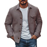 Men's Vintage Houndstooth Lapel Single Breasted Shirt Jacket 85588306M - Threadford
