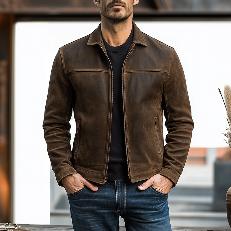 【24-hour shipping out】Mens Classic Fashion Zipper Leather Jacket 98679789U - Threadford