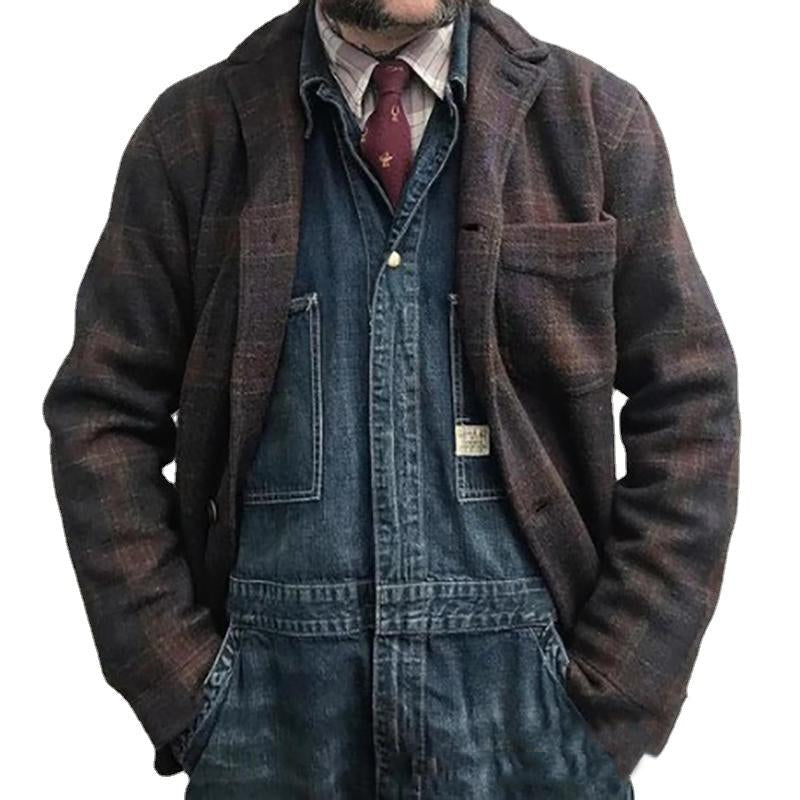 Men's Retro Checkered Lapel Loose Jacket 84918520X - Threadford