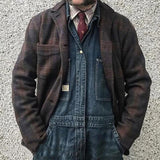 Men's Retro Checkered Lapel Loose Jacket 84918520X - Threadford
