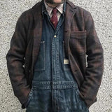 Men's Retro Checkered Lapel Loose Jacket 84918520X - Threadford