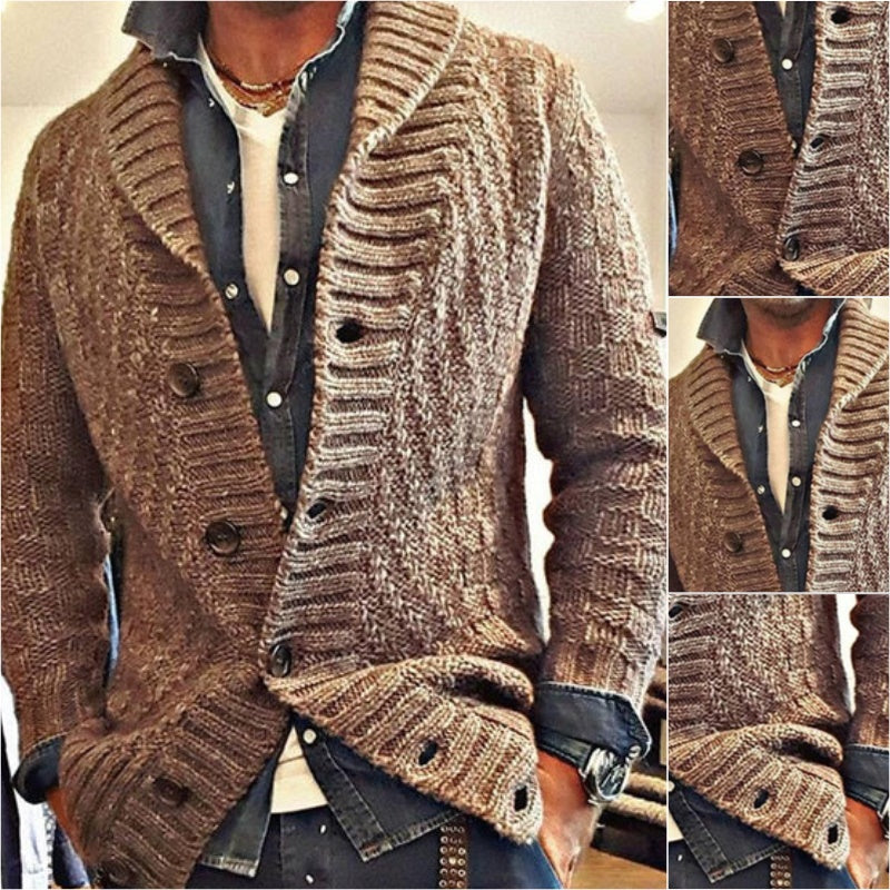 MEN'S VINTAGE LAPEL KNIT CARDIGAN JACKET05701756X - Threadford
