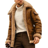 Men's Vintage Winter Lambswool Warm Lapel Multi-pocket Thick Coat 41317609M - Threadford