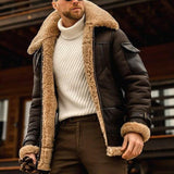 Men's Vintage Winter Lambswool Warm Lapel Multi-pocket Thick Coat 41317609M - Threadford