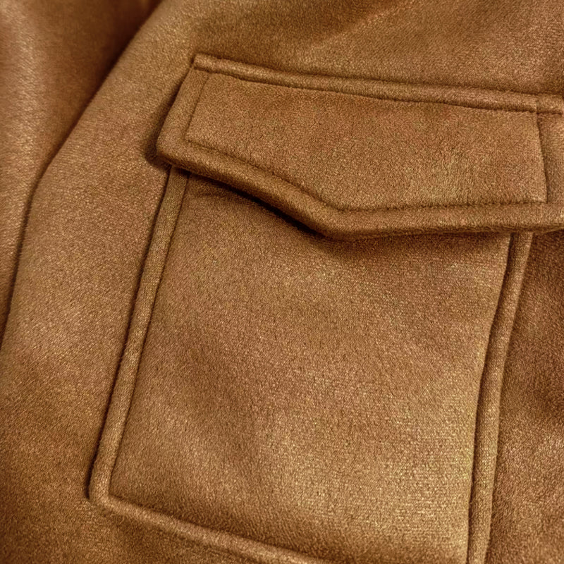 Men's Vintage Winter Lambswool Warm Lapel Multi-pocket Thick Coat 41317609M - Threadford