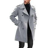 Men's Lapel Double Breasted Mid-length Coat 66914470Z - Threadford