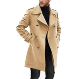 Men's Lapel Double Breasted Mid-length Coat 66914470Z - Threadford