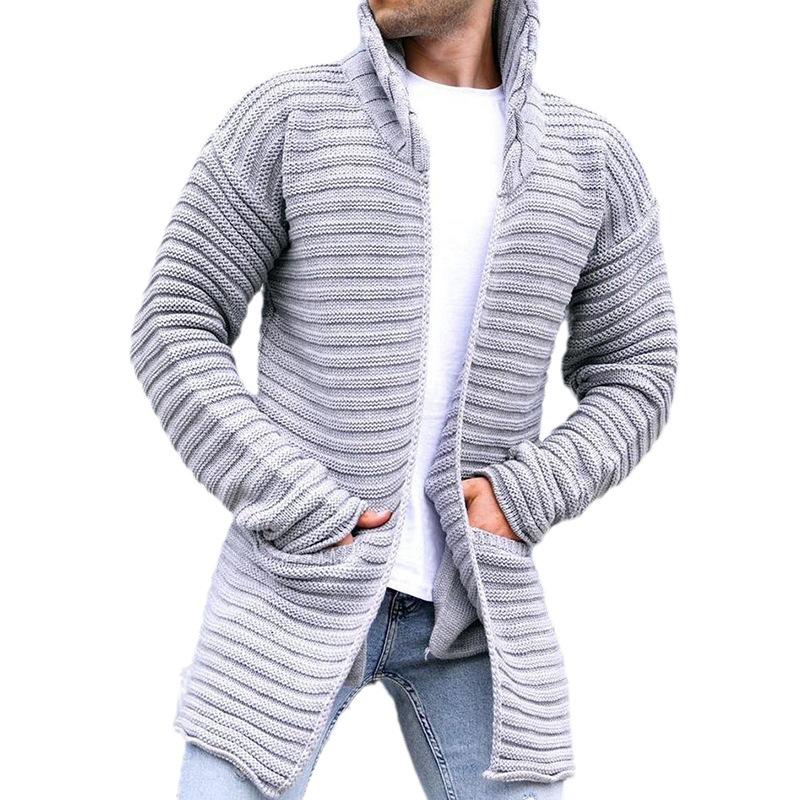 Men's Solid Stand Collar Mid-length Knit Cardigan 90370724Z - Threadford