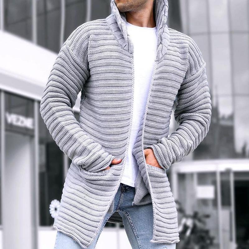 Men's Solid Stand Collar Mid-length Knit Cardigan 90370724Z - Threadford