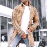 Men's Solid Stand Collar Mid-length Knit Cardigan 90370724Z - Threadford
