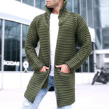 Men's Solid Stand Collar Mid-length Knit Cardigan 90370724Z - Threadford
