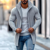 Men's Fashion Stand Collar Solid Striped Long Sleeve Mid-length Knit Cardigan 70689538Z - Threadford